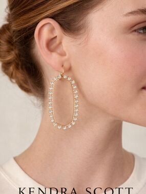 Kendra Scott Gold Oval Crystal Drop Earrings